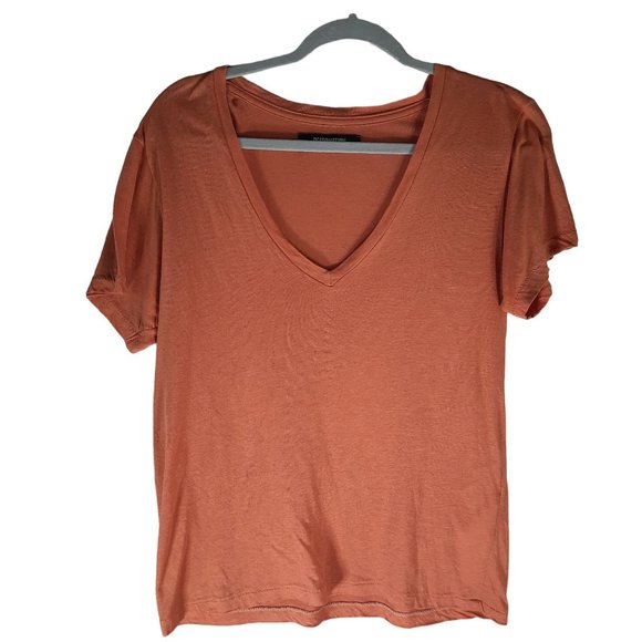 Reformation Relaxed Fit V Neck Tee Linen Blend Rust Orange - Picture 1 of 9